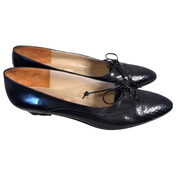 Amalfi Italian Black Leather Oxford Retro Mod Quiet Luxury Heels 9.5 Narrow - Picture 1 of 7